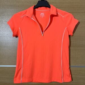 SLAZENGER Women's Sz M Coral Orange Quarter Zip Short Sleeve Pullover Golf Top